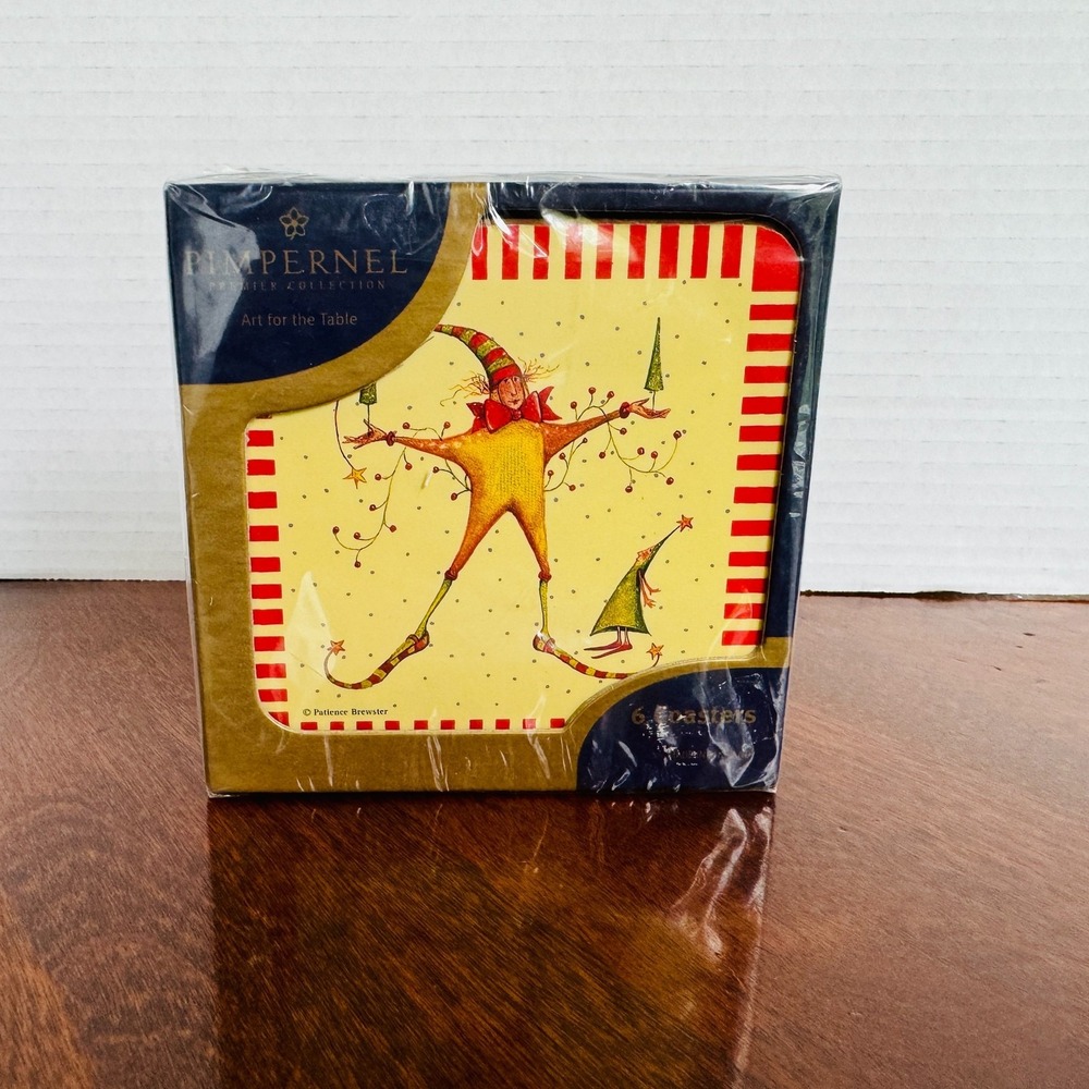 Patience Brewster Pimpernel Set of 6 Coasters Christmas Folly NEW in Package